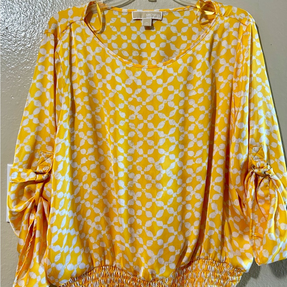 Michael Kors Yellow and White Patterned Blouse